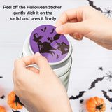 Haooryx 48pcs Decorative Mason Jar Canning Lid Halloween Tree Stickers, Round Self-Adhesive Sticker for Metal Bottle Jar Lid Trick or Treating Farmhouse Party Hanging Decorations Supplies(2 Sizes)