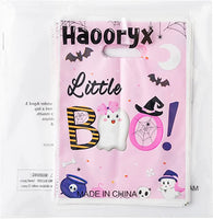 Haooryx 50Pcs Little Boo Party Favor Bags, Pink Little Boo Theme Plastic Candy Gift Bag Birthday Gift Warp Goodie Treat Bags for Halloween Party Kids Theme Birthday Baby Shower Party Favors Supplies