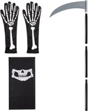 Haooryx Halloween Grim Reaper Costume Accessories Set- Grim Reaper Plastic Scythe, Ghost Face mask and Skeleton Long Gloves Scary Death Cosplay Suit for Halloween Costume Party Photo Booth Props