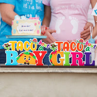 Haooryx 2Pcs Taco Bout a Baby Gender Reveal Wooden Centerpiece Table Decorations, Mexican Cinco De Mayo Boy Girl Letter Signs He or She Table Centerpieces for Gender Reveal Baby Shower Party Supplies