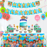 Haooryx 48Pcs JJ Melon Birthday Party Decorations Supplies Kit- 12" Latex Balloons, Happy Birthday Banner, Super JoJo Cake Toppers Cupcake Toppers and Table cover for Baby Shower Theme Birthday Party