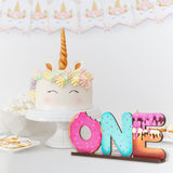 Haooryx Donut ONE Letter Sign Wooden Centerpiece, Sweet One Doughnut Theme 1st Birthday Party Decoration Baby Girls First B-day Baby Shower Table Topper Ornament Photo Props for One Year Old Kids