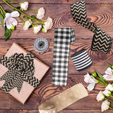 Haooryx 6 Rolls Farmhouse Wired Edge Ribbons Faux Burlap Cow Spot Jute Ribbon Black White Stripe Wave Point Linen Sackcloth Crafts for Wreath Floral Bouquet Wrapping Home Decor 2.5" x 30 Yards
