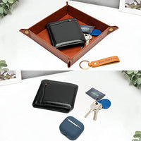 Haooryx 2Pcs PU Valet Tray Keychain Desktop Storage Organizer for Father’s Day Gift, Best Papa Ever Gift Brown PU Leather Catchall Tray Nightstand Caddy Holder for Keys, Watch, Phone, Wallet, Jewelry