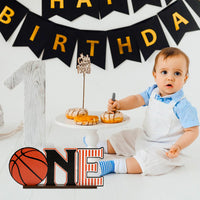 Haooryx Basketball ONE Letter Sign Wooden Centerpiece Table Decoration Basketball Table Topper for Baby Boys First 1st Birthday Baby Shower Decor Basketball Fans Gift Kids Sport Theme Party Decoration