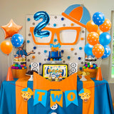 HAOORYX 42Pcs Blippi 2nd Birthday Party Decorations Supplies Kit, Two-year-old Kids Birthday-12" Balloons Star Aluminum Foil Balloon Set, Birthday Banner and Cake Topper for Blippi Theme Party Favor