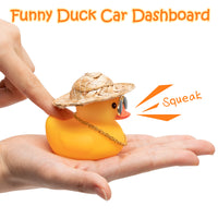 Haooryx 3 Pack Summer Rubber Ducks Toys Car Ornaments, Yellow Ducky Car Dashboard Decoration Summer Theme Novelty Squeeze Ducks with Straw Hat Helmet Propellers Glasses Gold Chain for Kids Adults