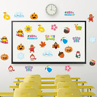 Haooryx 120Pcs Spring Summer Fall Winter Classroom Cutouts Bulletin Board Set, Seasonal Classroom Decoration Paper Cut-Outs Blackboard Border Trim for School Classroom Whiteboard Window Wall Decor