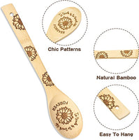 Haooryx 5Pcs Teacher Appreciation Sunflower Theme Bamboo Spoons Utensil Set, Non-Stick Carve Burned Bamboo Cookware Kitchen Gadget Kit for Teacher Appreciation Gift Teachers Day Back to School Present