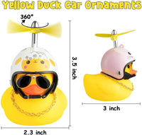 Haooryx 3 Pack Easter Rubber Duck Toys Car Ornaments, Yellow Duck Car Dashboard Decoration Bunny Chick Egg Print Helmet with Propeller Squeak Duck Toys Easter Basket Stuffer for Kid Adult