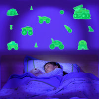 Haooryx 94Pcs Monster Truck Wall Sticker Glow in The Dark Glowing Decals for Party Decoration Supplies, Luminous Monster Jam Vehicle Car Stickers Decal for Kids Bedroom Playroom Nursery Wall Art Decor