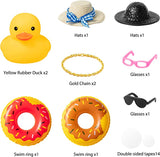 Haooryx 2 Pack Car Rubber Duck Car Duck Decorations Dashboard Car Ornaments, Novelty Squeeze Duckies with Mini Swim Ring Necklace Glasses Straw Hat Squeak Toys Gift for Girls Women (Straw Hat CP)