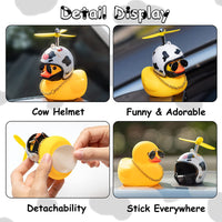 Haooryx 3 Pack Cow Print Rubber Duck Toys Car Ornaments, Farm Animal Theme Yellow Ducks Car Dashboard Decorations Black White Cow Print Helmet Duck with Propeller Squeak Toys Gift for Kids Adult