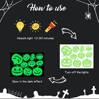 Haooryx 93Pcs Halloween Glow in The Dark Sticker Kit, Luminous Fluorescent Window Decal Sticker Spooky Pumpkin Spider Scary Ghost Skeleton Skull Bat Decal for Halloween Party Supplies Home Wall Decor