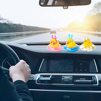 Haooryx 3 Pack Car Rubber Duck Car Duck Decorations Dashboard Car Ornaments, Novelty Squeeze Ducks with Mini Swim Ring Headgear Necklace Earphone Squeak Toys Gift for Girls Women (Princess Party)