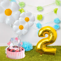 Haooryx 8Pcs Giant Daisy Balloons Decoration, White Yellow Flower, Gold 2 and Stars Foil Balloon for Second Birthday Two-Year-Old Kids Boy Girl 2nd Anniversary Celebration Hippie Theme Party Supplies