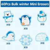 Haooryx 60Pcs Winter Polar Animals Mini Eraser for Kids Bulk Novelty Polar Animals Pencil Eraser 3D Desk Puzzle Erasers Pet for Xmas Winter Party New Year Favors Student Classroom Prizes Gift Filler