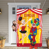 Haooryx Carnival Circus Photo Door Banner Carnival Party Decoration, Large Satin Fabric Photo Booth Props Backdrop Banner for Circus Party Photography Background Birthday Carnival Game Supplies