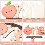 Haooryx Peach ONE Letter Sign Wooden Centerpiece, Spring Summer 1st Birthday Sweet Peach Table Topper Sign Decoration for One-year-old Girls First Birthday Baby Shower Sweet As A Peach Party Supplies