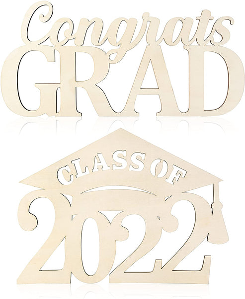 Harooyx 2Pcs 2022 Graduation Wood Sign Decoration, Class of 2022 Wooden Sign Senior Congrats Grad Hanging Photo Booth Prop Back to School Wood Cutout Sign for Graduation Party Decorations Supplies