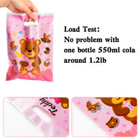 Haooryx 50pcs Pink Bear Party Favor Bags Girls Birthday Party Goodie Bag Plastic Candy Bags Bear Goody Gift Bag Gift Accessories Treat Bags for Kid Bear Theme Birthday Baby Shower Decorations