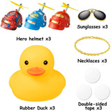 Haooryx 3 Pack Rubber Duck Toys Car Ornaments, Yellow Duck Car Dashboard Decorations with Cool Super Hero Thruster Helmet Propeller Sunglasses Gold Chain Funny Squeak Toys Gift for Kids Adults