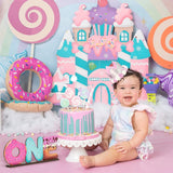 Haooryx Donut ONE Letter Sign Wooden Centerpiece, Sweet One Doughnut Theme 1st Birthday Party Decoration Baby Girls First B-day Baby Shower Table Topper Ornament Photo Props for One Year Old Kids