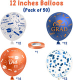 Haooryx 50Pcs Blue and Orange Graduation Balloons Kit Class of 2023 Graduation Party Decoration 12 Inches Congrats Grad Confetti Latex Balloon Decor Supplies for School Prom Graduate Celebration