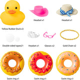 Haooryx 3 Pack Car Rubber Duck Car Duck Decorations Dashboard Car Ornaments, Novelty Squeeze Ducks with Swim Ring Headgear Necklace Earphone Squeak Toys Gift for Girls Women (Upper-Class Socialite)