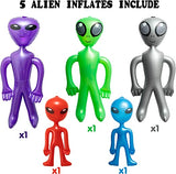 Haooryx 5 Pack Assorted Colors Inflatable Aliens, Jumbo Alien Inflate Toys for All Ages Party Decorations, Novelty Inflatable Martian Aliens for Halloween Game Prize Space Theme Birthday Party Decor