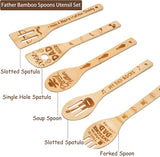 Haooryx 5pcs Father Bamboo Spoons Utensils Set, Best Dad Ever Kitchen Burned Bamboo Cookware Gadget Kit Cooking Non-stick Utensils Father's Birthday Christmas New Year Gift Idea from Son and Daughter