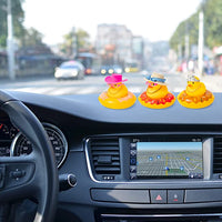 Haooryx 3 Pack Car Rubber Duck Car Duck Decorations Dashboard Car Ornaments, Novelty Squeeze Ducks with Swim Ring Headgear Necklace Earphone Squeak Toys Gift for Girls Women (Upper-Class Socialite)