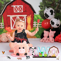 Haooryx Pink Farm Animals TWO Letter Sign Wooden Table Centerpiece, 2nd Farm Barnyard Birthday Party Sign Two Years Old Baby Girls Theme Birthday Party Decorations Baby Shower Photo Props Centerpiece