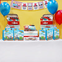 Haooryx 24Pcs Train Party Favor Paper Bags with Stickers, CHOO CHOO Train Party Goodie Gift Bags Railroad Candy Treat Bags for Kids Chugga Chugga Steam Train Themed Birthday Party Baby Shower Supplies