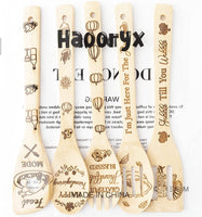 Haooryx 5Pcs Thanksgiving Wooden Spoons Utensil Set, Fall Autumn Friendsgiving Theme Kitchen Burned Bamboo Cookware Gadget Kit Cooking Non-stick Carve Utensils for Family Friends Funny Kitchen