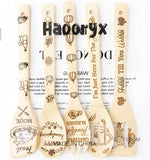 Haooryx 5Pcs Thanksgiving Wooden Spoons Utensil Set, Fall Autumn Friendsgiving Theme Kitchen Burned Bamboo Cookware Gadget Kit Cooking Non-stick Carve Utensils for Family Friends Funny Kitchen