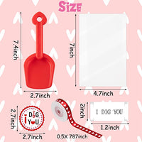 Haooryx 28 Pack Valentines Plastic Toy Party Gift, Plastic Shovels with Valentine's Day Cards I Dig You Stickers Labels Clear Bags 1 Heart Ribbon for Kids Valentine Party Favors School Exchange Prizes