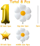 Haooryx 8Pcs Giant Daisy Balloons Decoration, White Yellow Flower and Gold One Foil Balloon for One-Year-Old Kids First Birthday Baby Shower Weeding Anniversary Celebration Hippie Theme Party Supplies