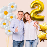 Haooryx 8Pcs Giant Daisy Balloons Decoration, White Yellow Flower, Gold 2 and Stars Foil Balloon for Second Birthday Two-Year-Old Kids Boy Girl 2nd Anniversary Celebration Hippie Theme Party Supplies