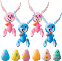 Haooryx 10Pcs Easter Inflatable Rabbit Eggs Toys, Blow Up Bunnies with Carrot Easter Egg Inflates Toys for Easter Day Party Favor Spring Holiday Indoor Outdoor Lawn Yard Garden Decoration Supplies