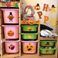 Haooryx 74PCS Happy Fall Yall Bulletin Board Borders Turkey Pumpkin Cartoon Paper Borders Cut Outs Trims for Autumn Thanksgiving Theme School Classroom Chalkboard Blackboard Party Supplies Decorations