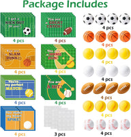 Haooryx 59PCS Sports Stress Ball with Valentines Gift Cards Mini Soccer Basketball Baseball Stress Relief Foam Balls Toys for Kids Valentines Party Favor School Gifts Exchange Game Rewards