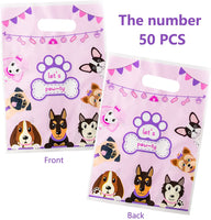 Roll over image to zoom in Haooryx 50Pcs Pink Puppy Party Favor Bags Pet Dog Doggy Plastic Goodie Gift Wrapping Bag with Handles Candy Treat Bags for Baby Shower Kids Birthday Puppy Theme Party Supplies Decorations Rewards Pack