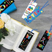 Haooryx 123Pcs Autism Awareness Bookmarks, 12 Styles Colorful Puzzle Pieces Ribbon Autism Awareness Book Marks for Autism Awareness Theme Favor Fundraiser Event Classroom Stationery Handout Supplies
