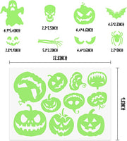 Haooryx 93Pcs Halloween Glow in The Dark Sticker Kit, Luminous Fluorescent Window Decal Sticker Spooky Pumpkin Spider Scary Ghost Skeleton Skull Bat Decal for Halloween Party Supplies Home Wall Decor