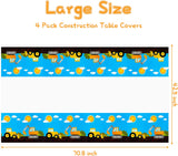 Haooryx 4 Pack Construction Table Covers, Excavator Plastic Tablecloth Disposable Rectangle Table Cloths for Boys Construction Vehicle Truck Birthday Party Decoration Supplies, 42.5 x 70.9 inch