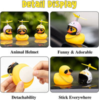 Haooryx 3 Pack Easter Rubber Duck Toys Car Ornaments, Yellow Duck Car Dashboard Decoration Bunny Chick Egg Print Helmet with Propeller Squeak Duck Toys Easter Basket Stuffer for Kid Adult