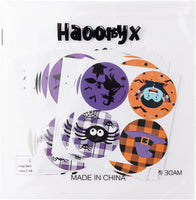 Haooryx 48pcs Decorative Mason Jar Canning Lid Halloween Tree Stickers, Round Self-Adhesive Sticker for Metal Bottle Jar Lid Trick or Treating Farmhouse Party Hanging Decorations Supplies(2 Sizes)