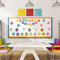 Haooryx 40Pcs Happy Birthday Bulletin Board Set, Birthday Cake Paper Patterned Cutouts Bulletin Board Decoration for Kids Birthday Party School Classroom Blackboard Whiteboard Window Decor Supplies