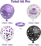 Haooryx 50Pcs Graduation Party Balloons Kit, Class of 2022 Graduate Decoration Congrats Grad Confetti Latex Balloon Decor Supplies for School Prom Graduate Celebration (Purple, Black and White)